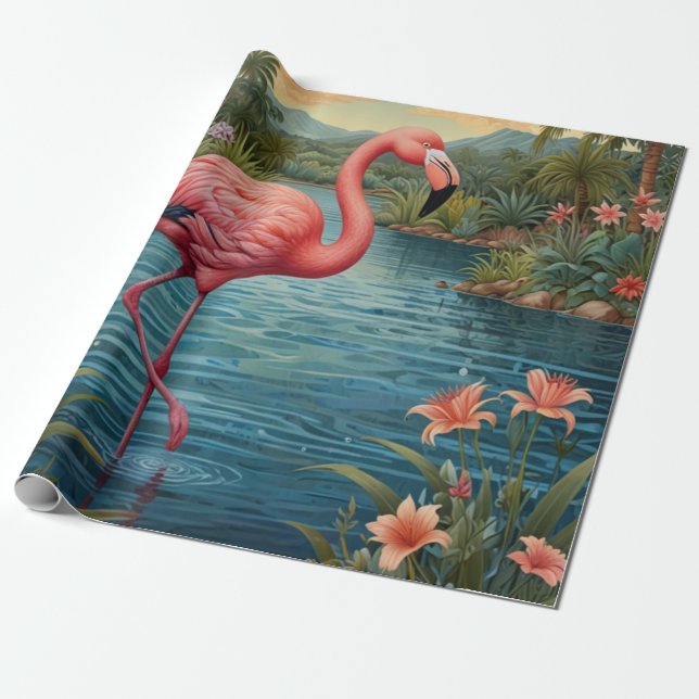 Paradies für Rosa Flamingo Geschenkpapier (Ungerollt)