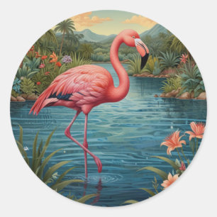 Paradies für Rosa Flamingo Runder Aufkleber