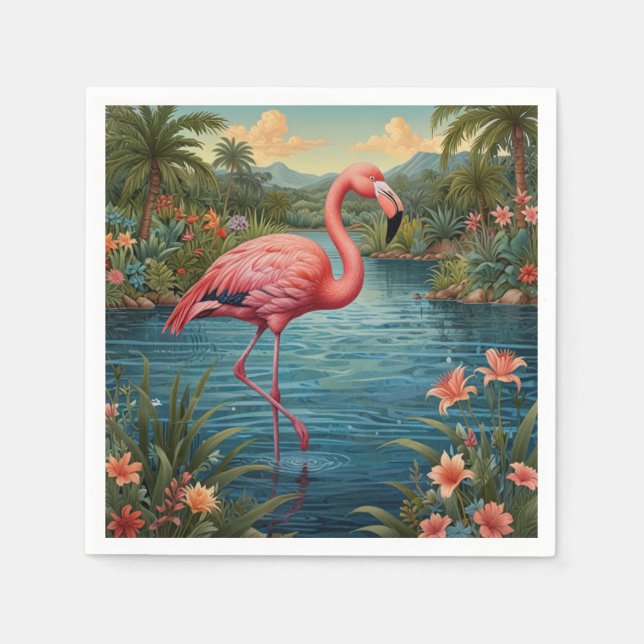Paradies für Rosa Flamingo Serviette (Vorderseite)