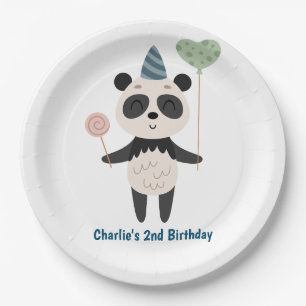 Paradies, Panda mit Ballons und Party-Hut Pappteller