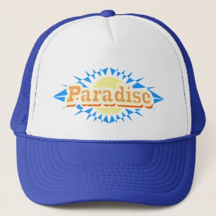 Paradies-Sonnenblauer und weißer Strandhut Truckerkappe