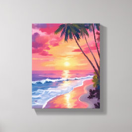 Paradies-Sonnenuntergang | Rosa tropische Wasserfa Leinwanddruck