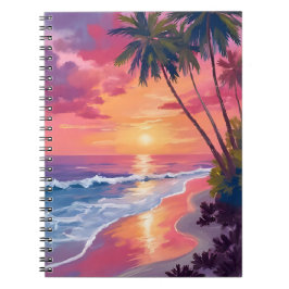 Paradies Sonnenuntergang | Rosa Tropische Wasserfa Notizblock