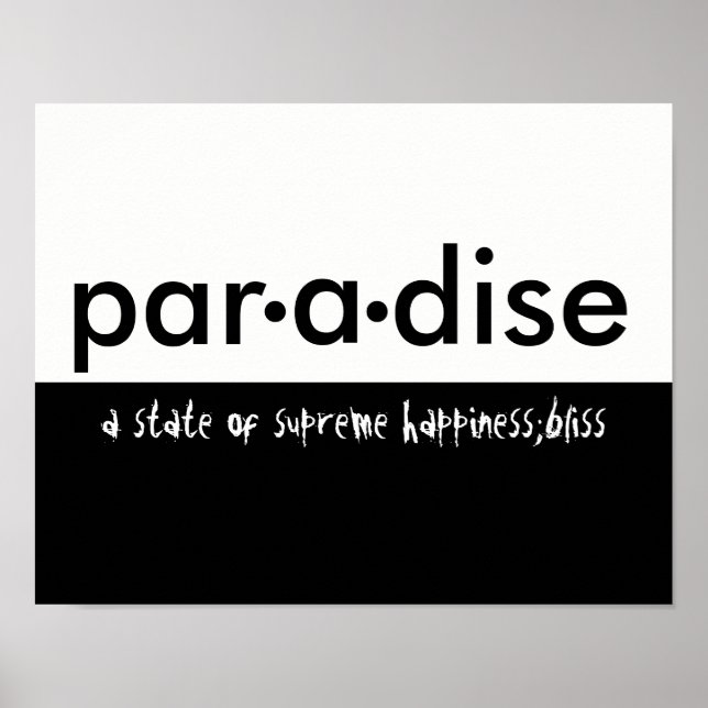 Paradies Typografie Poster schwarz-weiß (Vorne)