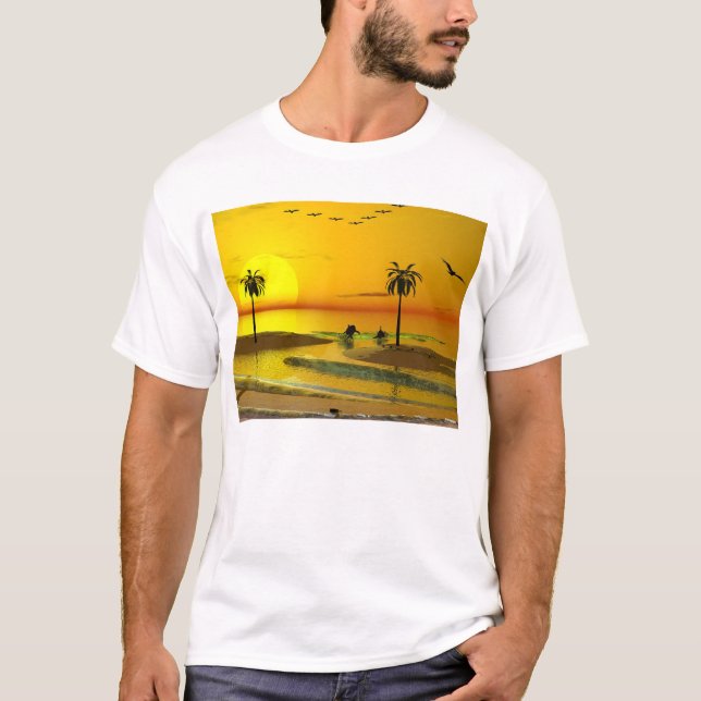 Paradies-Ufer-Sonnenuntergang T-Shirt (Vorderseite)