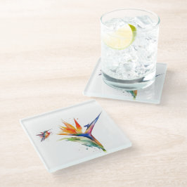 Paradies- und Kolibri in Aquarellfarben Glasuntersetzer