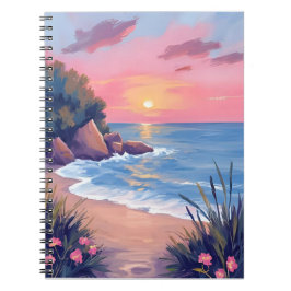 Paradiesbucht | Rosa Aquarell-Ozeanwellen-Sonnenun Notizblock