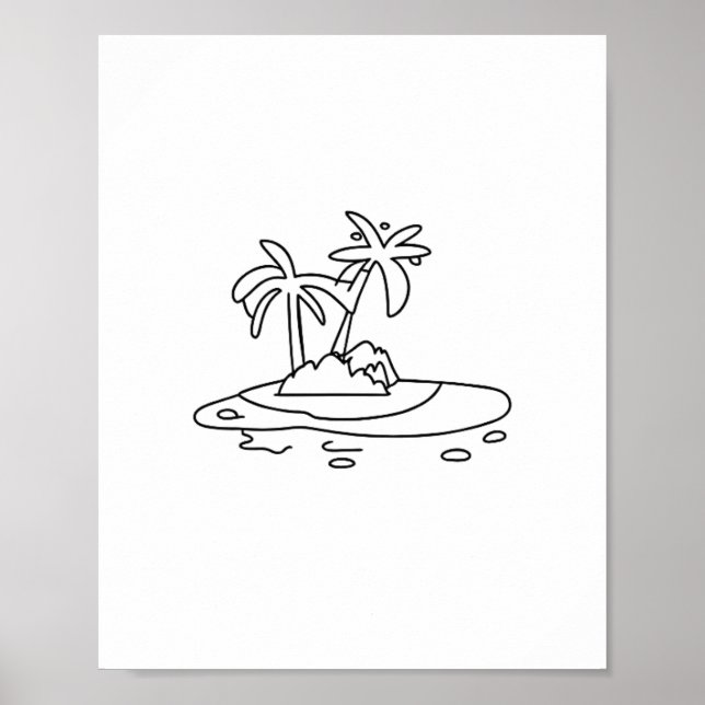 Paradiesinsel Geschenk, Linienzeichnung Poster (Vorne)