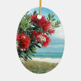 Paradiesstrand Rote Blume Neuseeland Sommer Keramik Ornament
