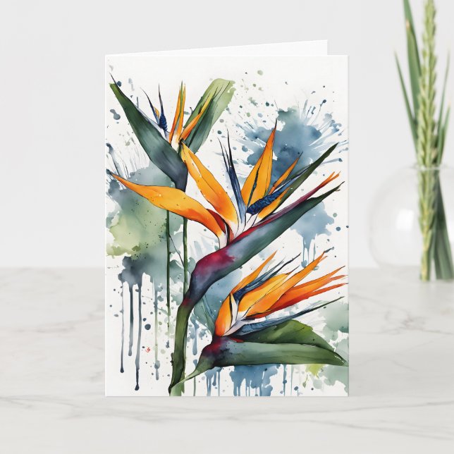 Paradiesvogel - Aquarellblumen Karte (Vorderseite)