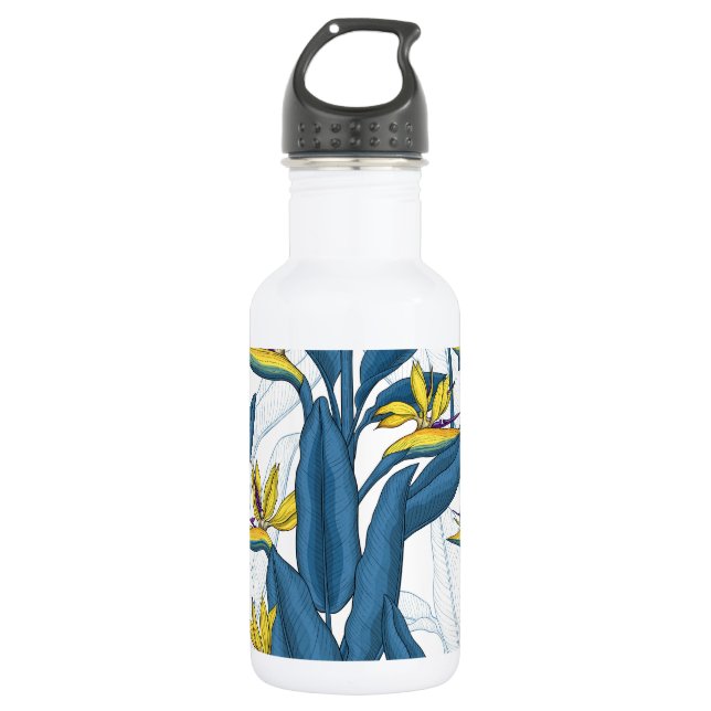 Paradiesvogel auf Weiß-Blume Edelstahlflasche (Vorderseite)