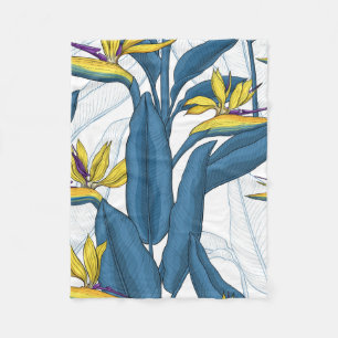 Paradiesvogel auf Weiß-Blume Fleecedecke