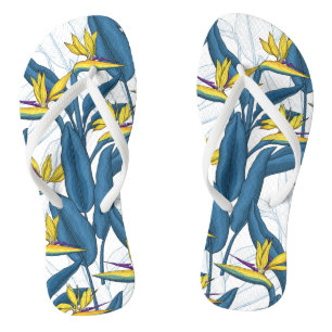 Paradiesvogel auf Weiß-Blume Flip Flops