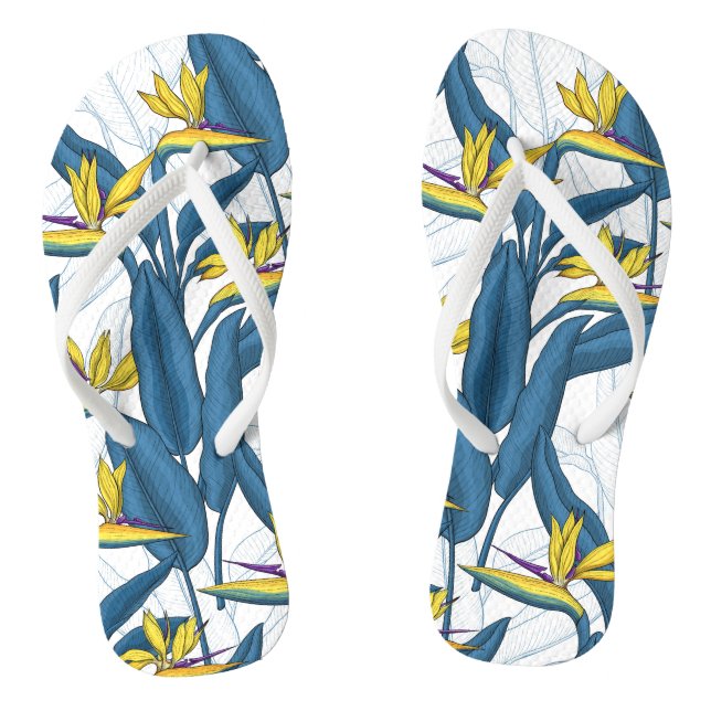 Paradiesvogel auf Weiß-Blume Flip Flops (Fußbett)