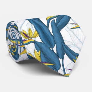 Paradiesvogel auf Weiß-Blume Krawatte