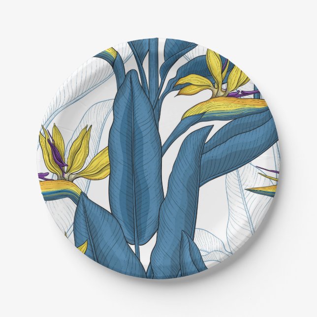 Paradiesvogel auf Weiß-Blume Pappteller (Vorderseite)