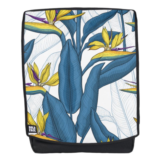 Paradiesvogel auf Weiß-Blume Rucksack (Vorderseite)