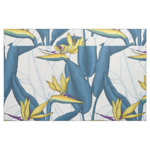 Paradiesvogel auf Weiß-Blume Stoff