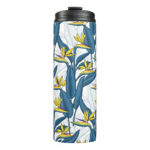 Paradiesvogel auf Weiß-Blume Thermosbecher