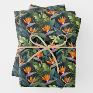 Paradiesvogel-Blumenmuster Geschenkpapier Set