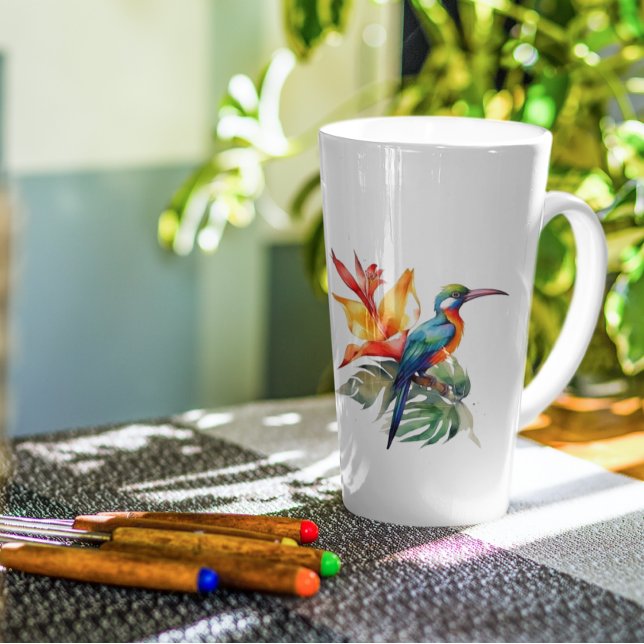 Paradiesvogel, bunter Phantasy-Vogel 'n Blume Milchtasse (Von Creator hochgeladen)