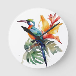 Paradiesvogel, bunter Phantasy-Vogel 'n Blume Runde Wanduhr