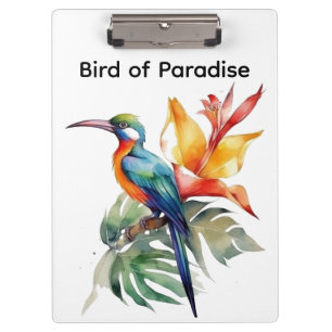 Paradiesvogel, farbenfroher Fantasie Vogel & Blüte Klemmbrett