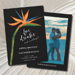 Paradiesvogel - Hochzeit des Fotos Save The Date<br><div class="desc">Tropische exotische Vogel des Paradieses Aquarell Blume auf einem schwarzen Hintergrund macht eine schöne Hochzeit speichern Sie die Dattelkarte mit einem exotischen Flair. Ihre Daten auf der Vorderseite und Ihr Lieblings-Foto und Hochzeitswebsite auf der Rückseite. PASSENDE Artikel in unserem Geschäft.</div>