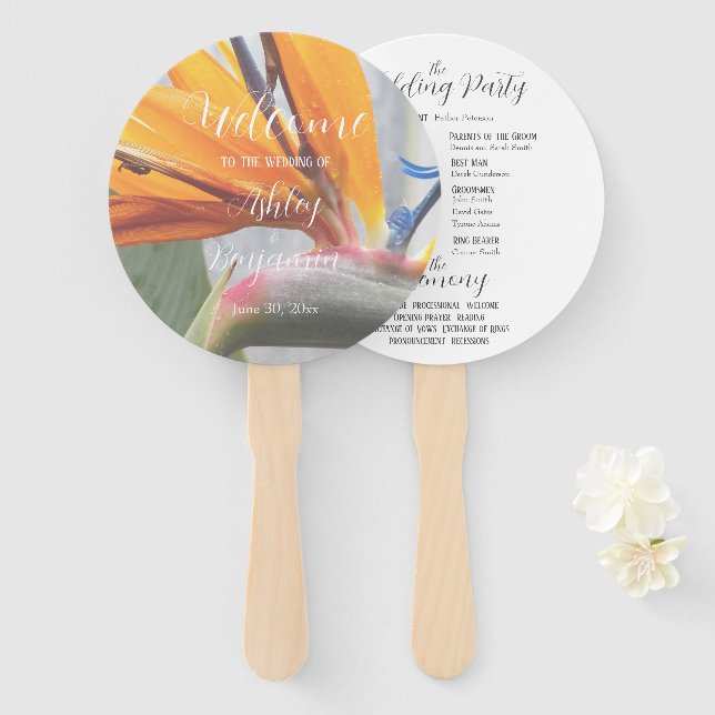 Paradiesvogel - Hochzeitsfeierprogramm Fächer (Vorne und Hinten)