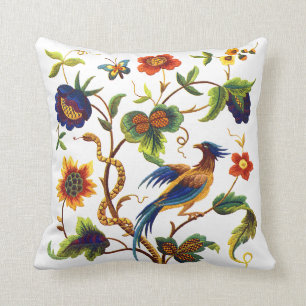 Paradiesvogel Imitat-Jacobean Stickerei Kissen
