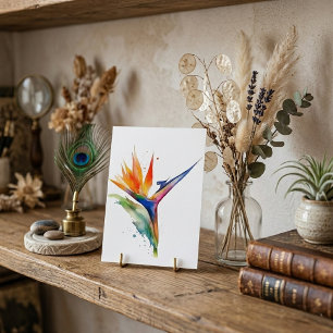 Paradiesvogel mit exotischen Blume und Aquarellfar Postkarte