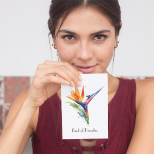 Paradiesvogel mit exotischen Blume und Aquarellfar Postkarte