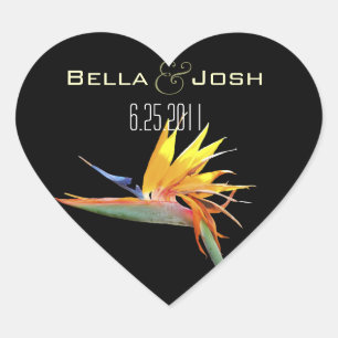 Paradiesvogel mit Hochzeitsklebern Herz-Aufkleber