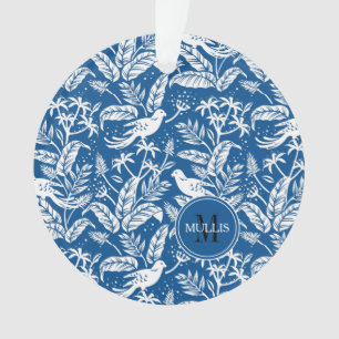 Paradiesvogel-Muster Blau & Weiß Monogramm Ornament
