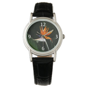 Paradiesvogel Orange Tropische Blume Armbanduhr