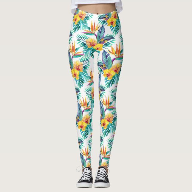 Paradiesvogel u. Orchideen-Muster 2 Leggings (Vorderseite)