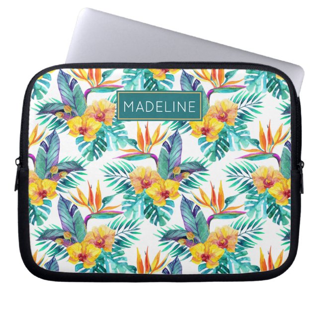 Paradiesvogel u. Orchideen-Muster | addieren Ihren Laptopschutzhülle (Vorderseite)