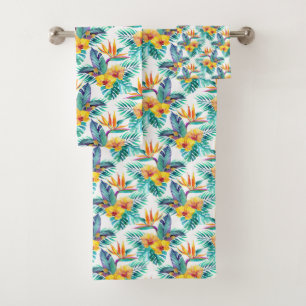 Paradiesvogel u. Orchideen-Muster Badhandtuch Set