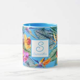 Paradiesvogel und Orchidee Sommerblau Tasse