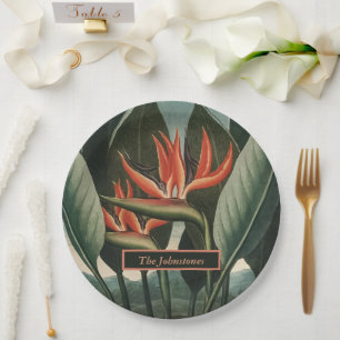 Paradiesvogel Vintager Flora-Tempel Pappteller