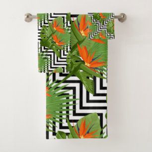 Paradiesvogel Zickzack Muster Strelitzia Badhandtuch Set