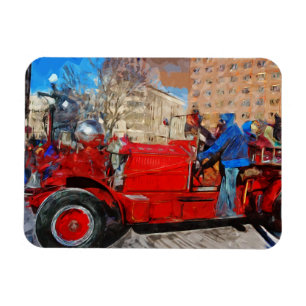 Parading Antique Fire Truck Abstrakter Impressioni Magnet