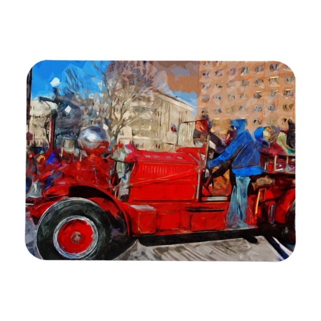 Parading Antique Fire Truck Abstrakter Impressioni Magnet (Horizontal)