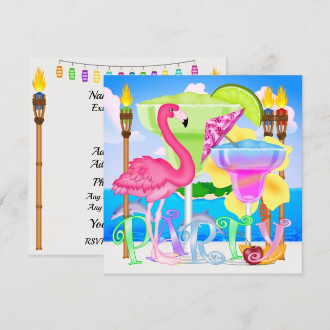 Paradise Beach Party / Luau Einladung (Vorne/Hinten)