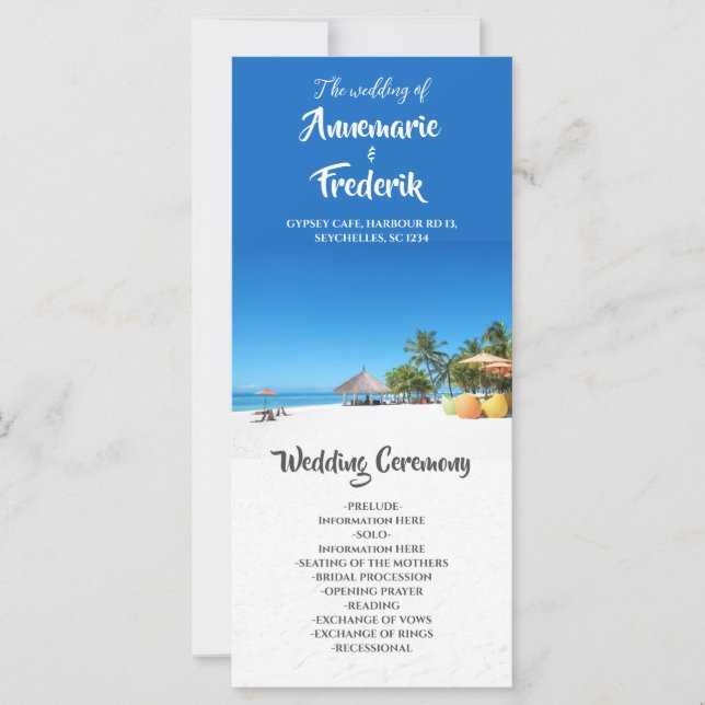 Paradise Beach Sunset Coastal Hochzeitsprogramm (Vorderseite)