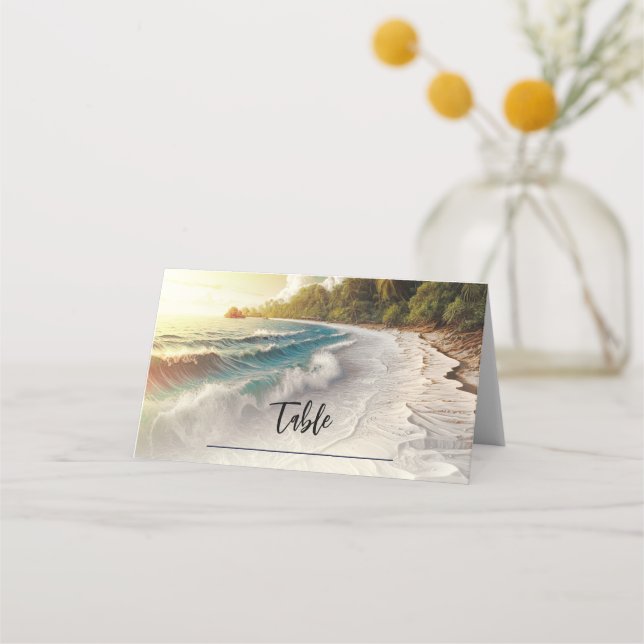 Paradise Beach Sunset Coastal Table Seat Wedge Platzkarte (Vorderseite)