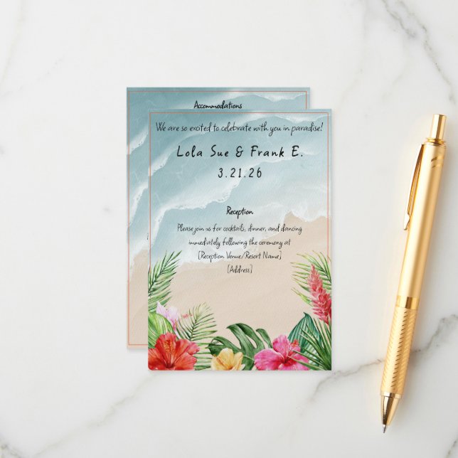 Paradise Blooms Hochzeitkarte Begleitkarte (Vorderseite/Rückseite Beispiel)