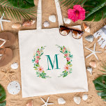 Paradise Floral Monogram Tragetasche<br><div class="desc">Maßgeschneiderte Hochzeitstaschen aus Brautparty, personalisiert mit Ihrem Monogramm-Anfangstext oder anderen individuellen Text. Dieses elegante feminine Design hat eine Aquarellblume tropische Blume und Grünflächen. Verwenden Sie die Designtools, um jedes Monogramm individuell zu gestalten, eine beliebige Hintergrundfarbe zu wählen, Schriftart und Farben zu bearbeiten und Fotos hinzuzufügen, um eine Art Tasche für...</div>