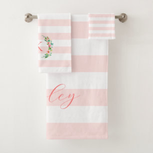 Paradise Floral und Streifen Monogramm Badhandtuch Set