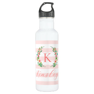 Paradise Floral und Streifen Monogramm Edelstahlflasche